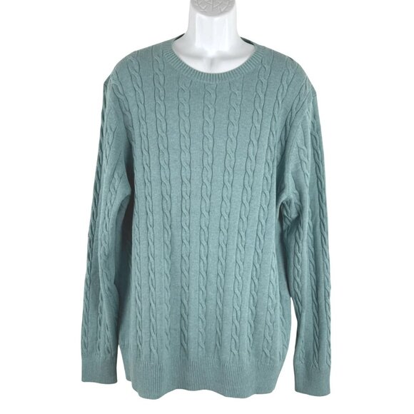 Brooks Brothers Supima Cotton Sweater Mens XL Cable Knit Blue Crewneck FS-1398 - Picture 1 of 7